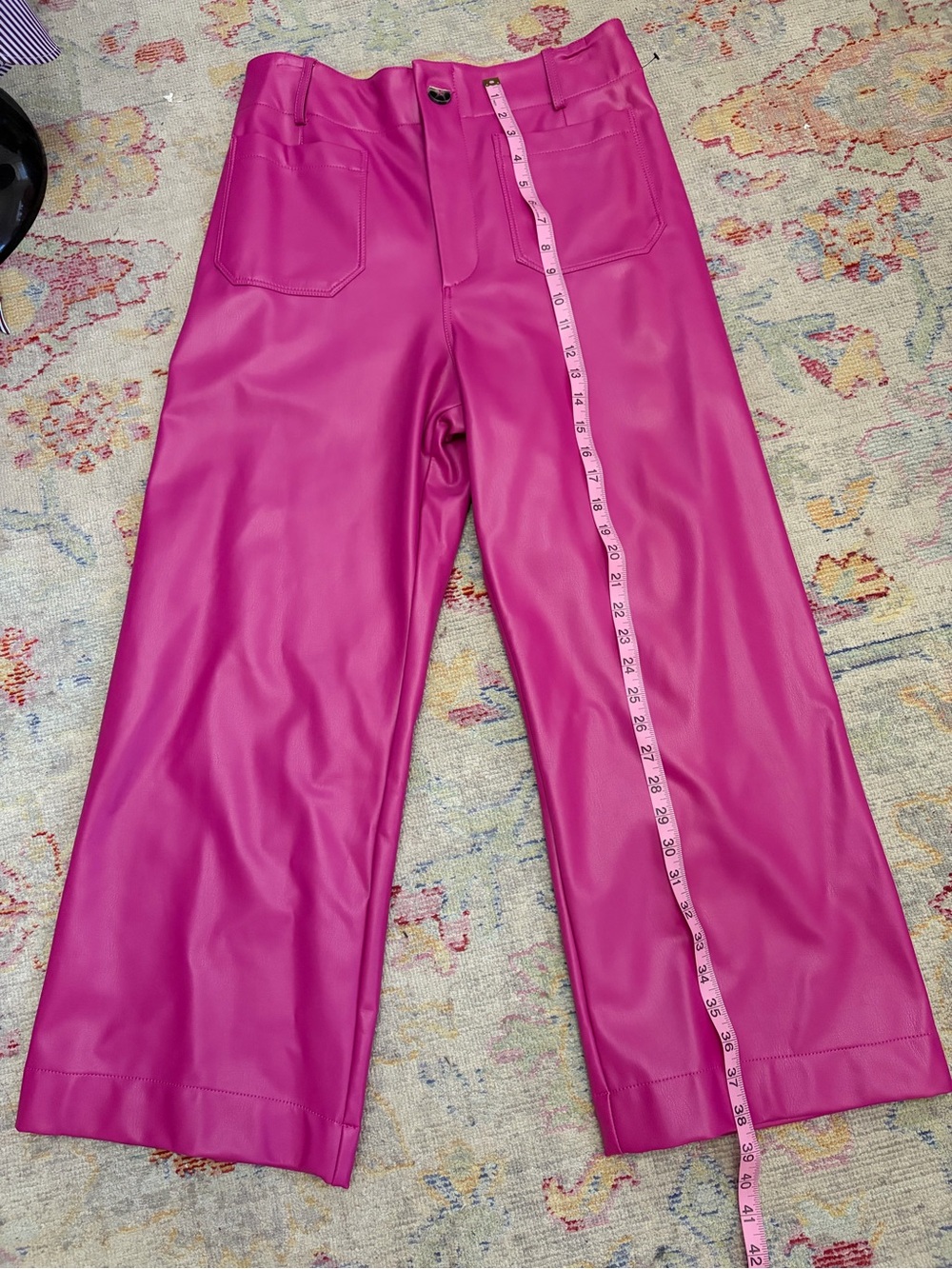 Maeve Colette Vegan Leather Fuchsia Cropped Wide-Leg Pants - Picture 2 of 7